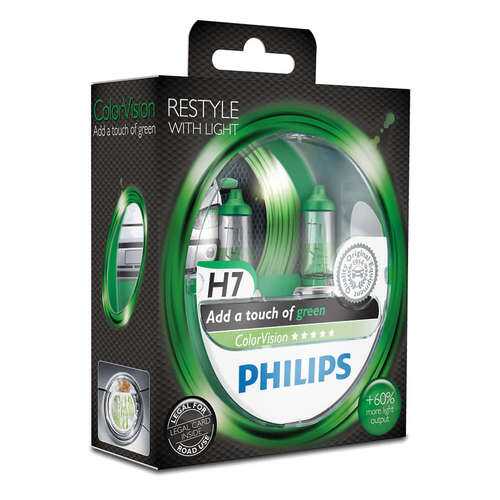 Лампа H7 Colorvision 12v (55w) Зеленый [ К-Кт 2 Шт ] Цена За К-Кт Philips арт. 12972CVPGS2 в Автодок