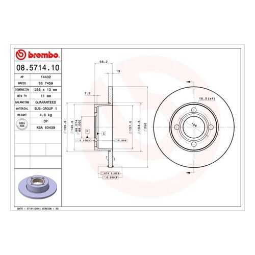 Тормозной диск brembo 08.5714.10 в Автодок