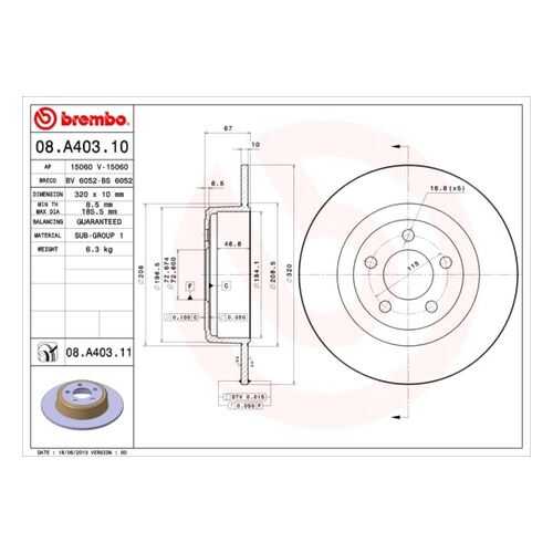 Тормозной диск brembo 08.A403.11 в Автодок