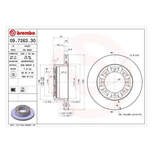 Тормозной диск brembo 09.7263.30 в Автодок