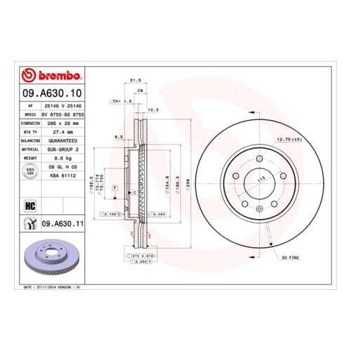 Тормозной диск brembo 09.A630.11 в Автодок