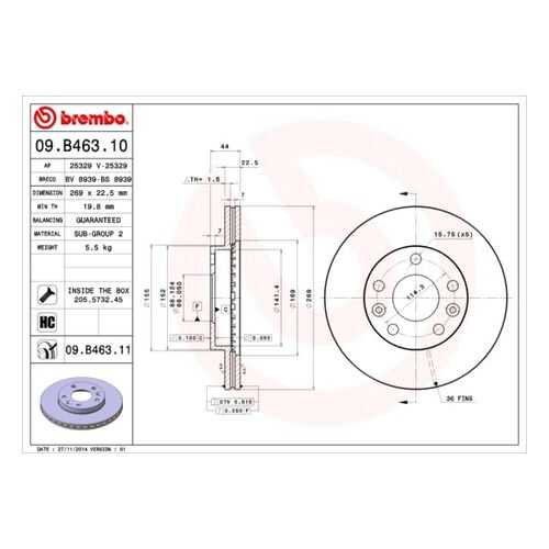 Тормозной диск brembo 09.B463.11 в Автодок