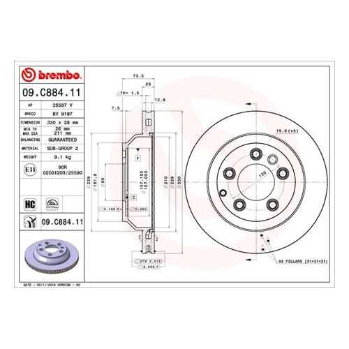 Тормозной диск brembo 09.C884.11 в Автодок