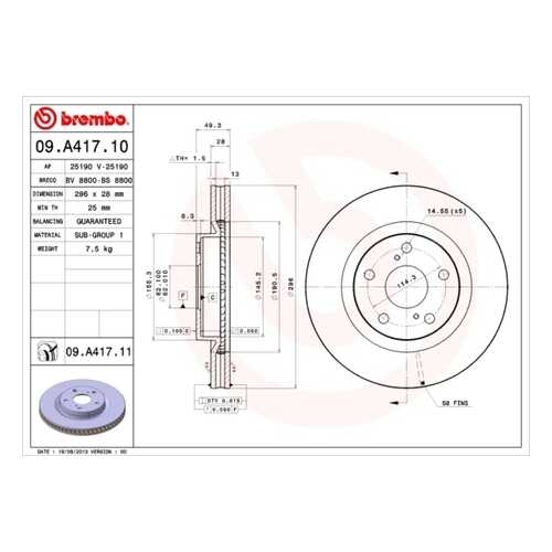 Тормозной диск brembo 09A41711 в Автодок