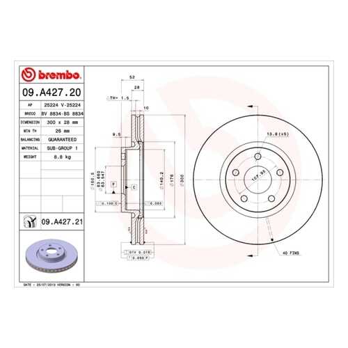 Тормозной диск brembo 09A42721 в Автодок