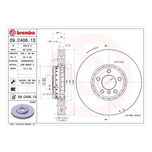 Тормозной диск brembo 09C40613 в Автодок